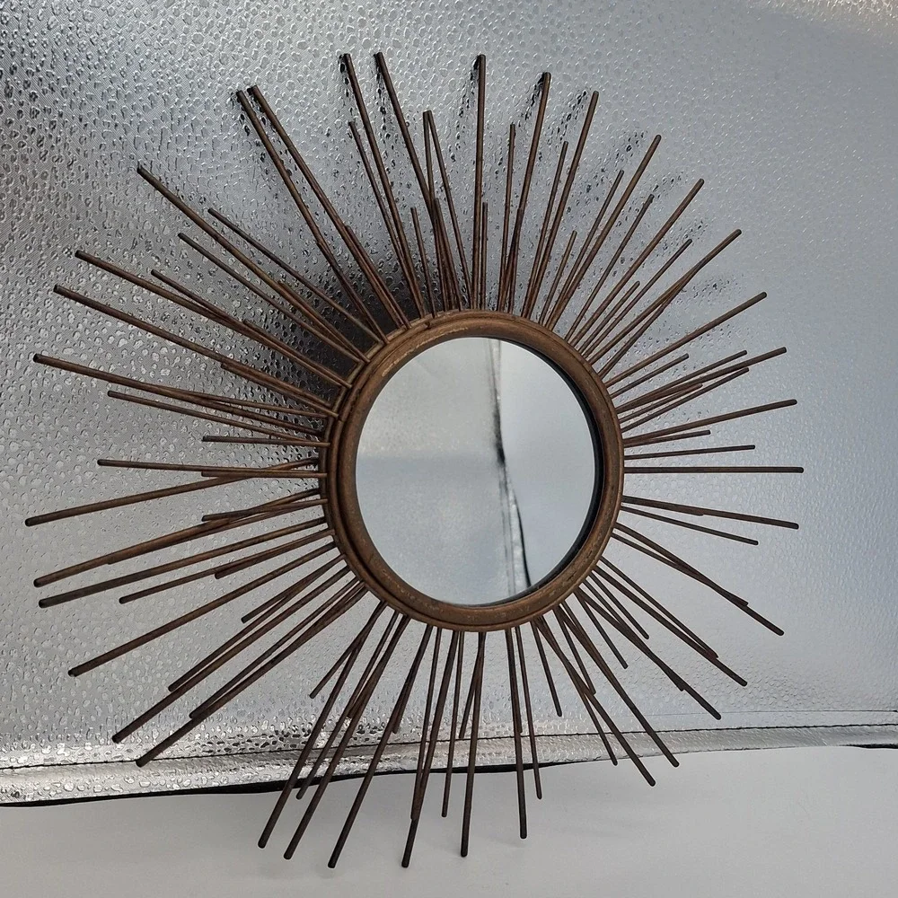MCM Metal Sunburst Wall Mirror 12 In Round Starburst Wire Celestial Boho Decor